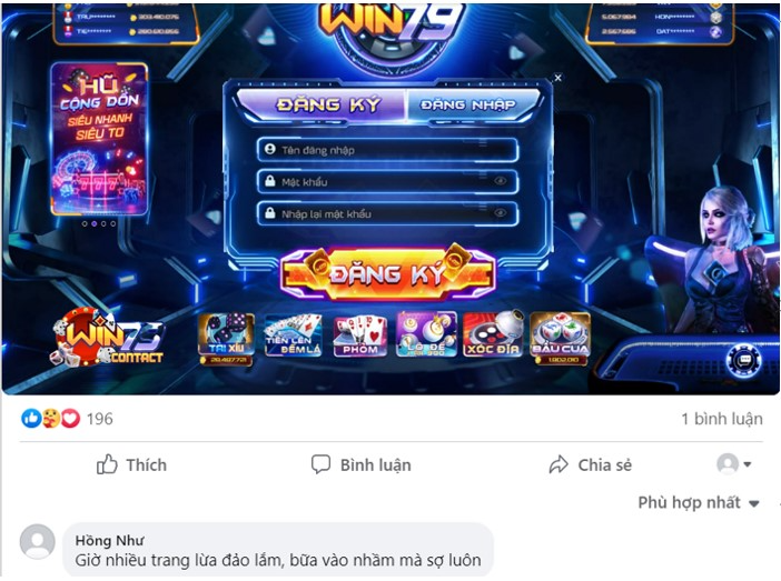 Giả mạo cổng game WIN79 lừa đảo qua facebook 
